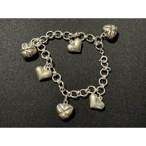 Sterling Vintage Heart Charm Bracelet 7in - Picture 2 of 4